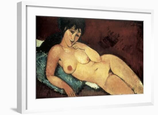 Nude on a Blue Cushion-Amedeo Modigliani-Framed Art Print