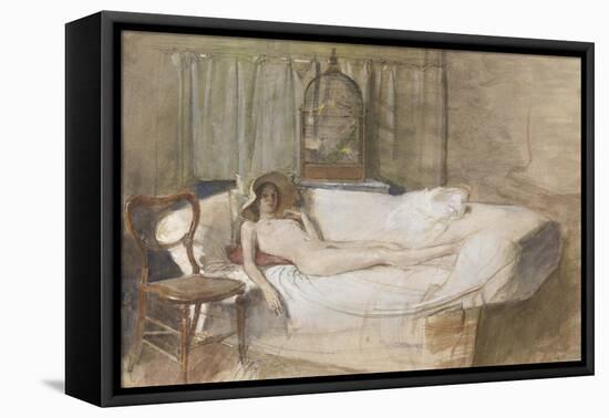 Nude on a Sofa, 1980-John Ward-Framed Stretched Canvas