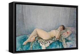 Nude on Leopard Skin, Le Cannet, 1926 (Oil on Canvas)-Henri Lebasque-Framed Stretched Canvas