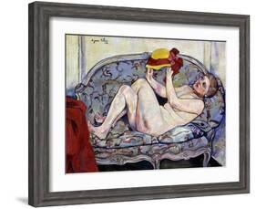 Nude Reaching on a Sofa, 1928-Suzanne Valadon-Framed Giclee Print