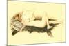 Nude Reading Newspaper on Bearskin Rug-null-Mounted Art Print