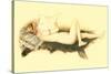 Nude Reading Newspaper on Bearskin Rug-null-Stretched Canvas