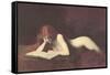 Nude Redhead Reading Book-null-Framed Stretched Canvas