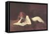 Nude Redhead Reading Book-null-Framed Stretched Canvas