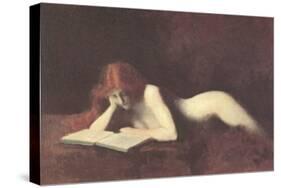 Nude Redhead Reading Book-null-Stretched Canvas