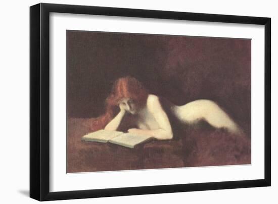 Nude Redhead Reading Book-null-Framed Art Print