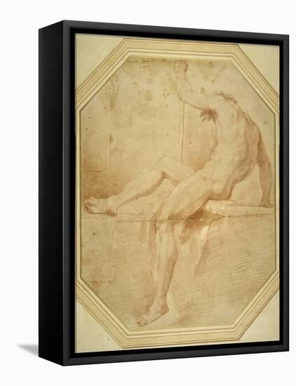 Nude Seated and Turning Away, Grasping a Staff in His Left Hand-Carlo Maratti-Framed Stretched Canvas