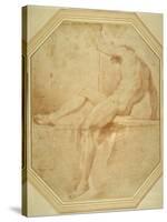 Nude Seated and Turning Away, Grasping a Staff in His Left Hand-Carlo Maratti-Stretched Canvas