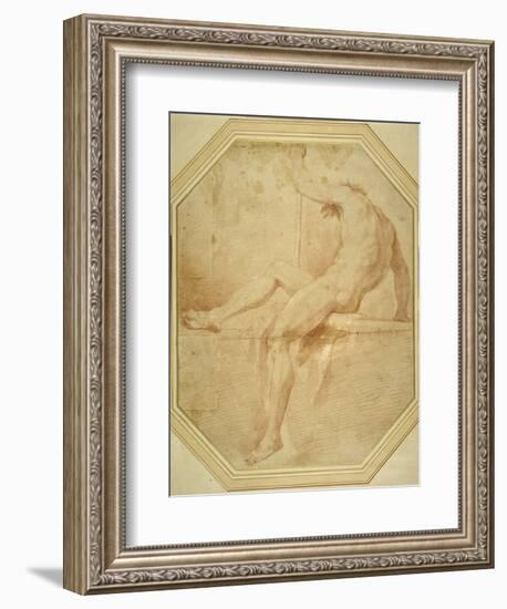 Nude Seated and Turning Away, Grasping a Staff in His Left Hand-Carlo Maratti-Framed Giclee Print