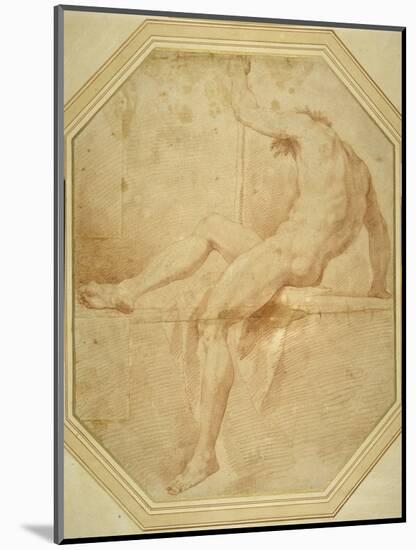 Nude Seated and Turning Away, Grasping a Staff in His Left Hand-Carlo Maratti-Mounted Giclee Print