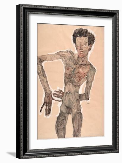 Nude self portrait, grimacing, 1910-Egon Schiele-Framed Giclee Print