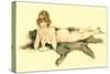 Nude Sipping Drink on Bearskin Rug-null-Stretched Canvas