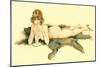 Nude Sipping Drink on Bearskin Rug-null-Mounted Art Print