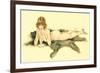 Nude Sipping Drink on Bearskin Rug-null-Framed Premium Giclee Print