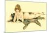 Nude Sipping Drink on Bearskin Rug-null-Mounted Premium Giclee Print