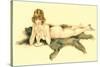 Nude Sipping Drink on Bearskin Rug-null-Stretched Canvas