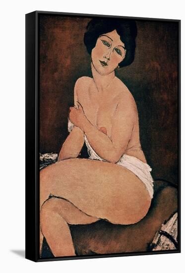 Nude Sitting on a Couch', 1917, Oil on canvas, 100 x 65 cm. AMEDEO MODIGLIANI (1884-1920)-AMEDEO MODIGLIANI-Framed Stretched Canvas