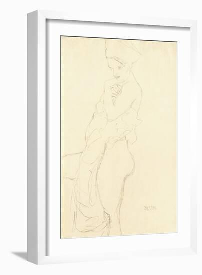 Nude Standing Left, Holding a Towel to the Body, 1917-Gustav Klimt-Framed Giclee Print