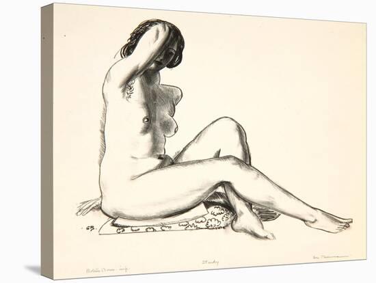 Nude Study, Girl Sitting on a Flowered Cushion, 1923-24-George Wesley Bellows-Stretched Canvas