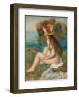 Nude with a Straw Hat Beside the Sea, 1892-Pierre-Auguste Renoir-Framed Giclee Print