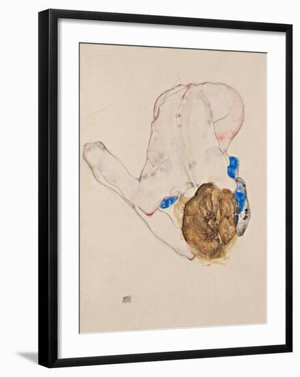 Nude with Blue Stockings, Bending Forward, 1912-Egon Schiele-Framed Giclee Print