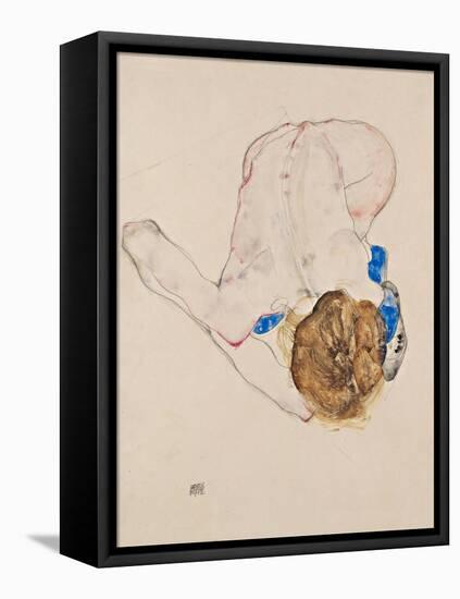Nude with Blue Stockings, Bending Forward, 1912-Egon Schiele-Framed Stretched Canvas