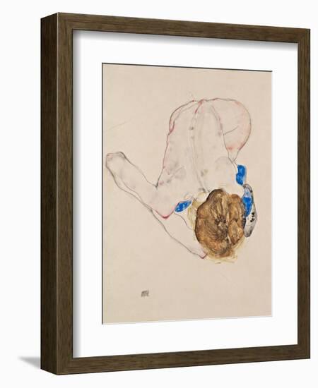 Nude with Blue Stockings, Bending Forward, 1912-Egon Schiele-Framed Giclee Print