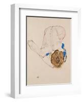 Nude with Blue Stockings, Bending Forward, 1912-Egon Schiele-Framed Giclee Print