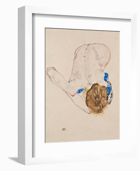 Nude with Blue Stockings, Bending Forward, 1912-Egon Schiele-Framed Giclee Print