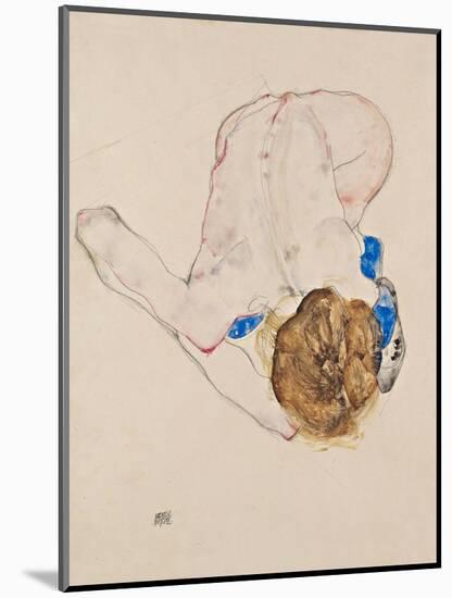 Nude with Blue Stockings, Bending Forward, 1912-Egon Schiele-Mounted Giclee Print