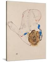 Nude with Blue Stockings, Bending Forward, 1912-Egon Schiele-Stretched Canvas