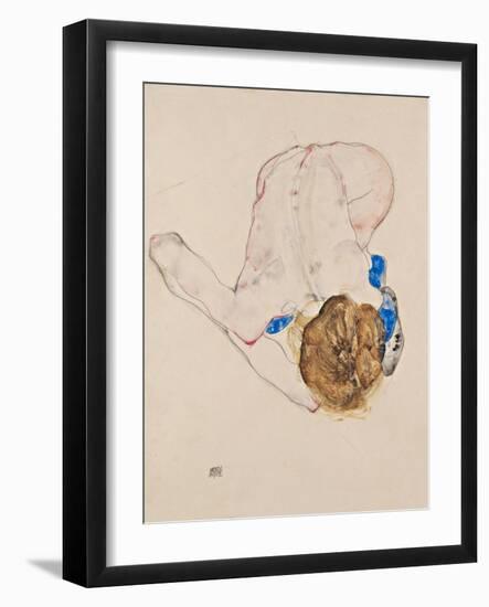 Nude with Blue Stockings, Bending Forward, 1912-Egon Schiele-Framed Giclee Print