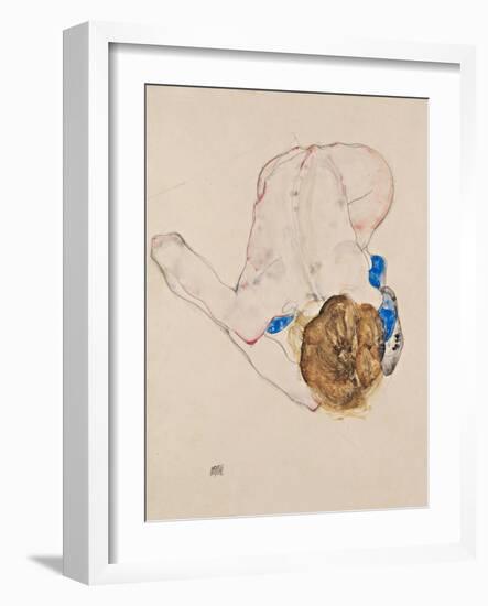 Nude with Blue Stockings, Bending Forward, 1912-Egon Schiele-Framed Giclee Print