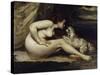 Nude with Dog, c.1861-Gustave Courbet-Stretched Canvas