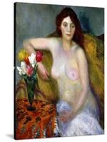 Nude with Tulips-William James Glackens-Stretched Canvas