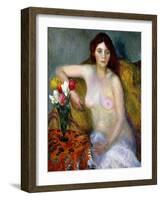 Nude with Tulips-William James Glackens-Framed Giclee Print