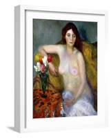 Nude with Tulips-William James Glackens-Framed Giclee Print