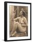 Nude Woman in Pearls with Small Mirror-null-Framed Art Print