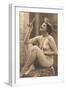 Nude Woman in Pearls with Small Mirror-null-Framed Art Print