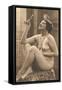 Nude Woman in Pearls with Small Mirror-null-Framed Stretched Canvas