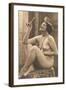 Nude Woman in Pearls with Small Mirror-null-Framed Art Print