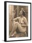 Nude Woman in Pearls with Small Mirror-null-Framed Art Print