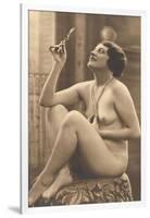 Nude Woman in Pearls with Small Mirror-null-Framed Art Print