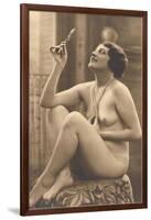 Nude Woman in Pearls with Small Mirror-null-Framed Art Print