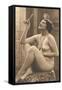 Nude Woman in Pearls with Small Mirror-null-Framed Stretched Canvas