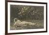 Nude Woman on Grass with Hedges-null-Framed Premium Giclee Print