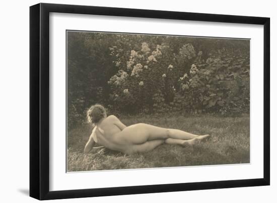 Nude Woman on Grass with Hedges-null-Framed Art Print