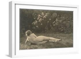 Nude Woman on Grass with Hedges-null-Framed Art Print