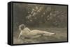 Nude Woman on Grass with Hedges-null-Framed Stretched Canvas