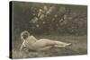 Nude Woman on Grass with Hedges-null-Stretched Canvas